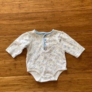 Little Me White and Blue Patterned Bodysuit
